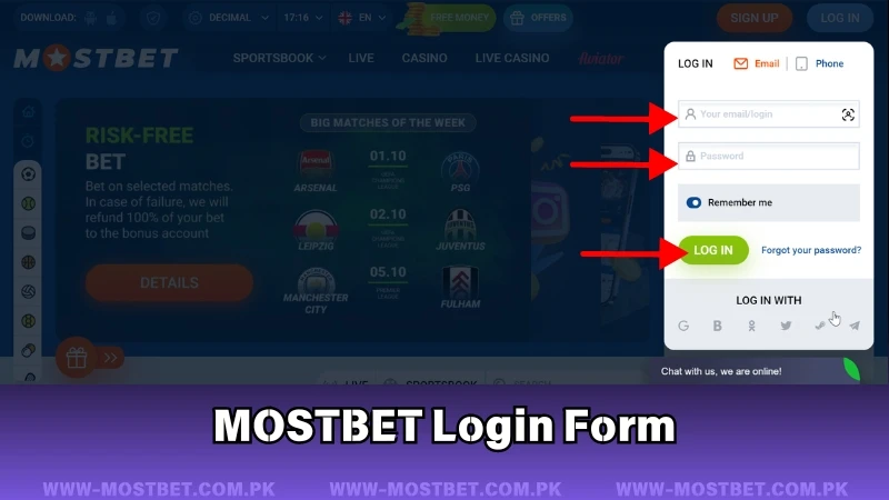 MOSTBET Login Form